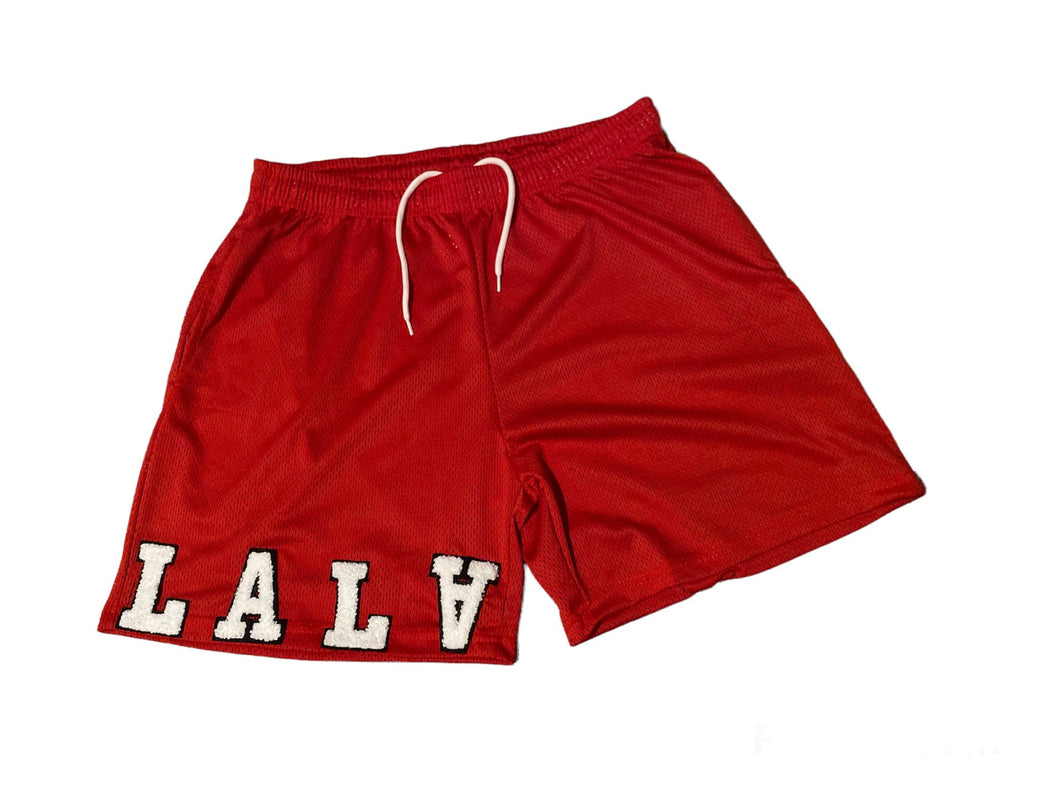 Red “LA” Mesh Shorts